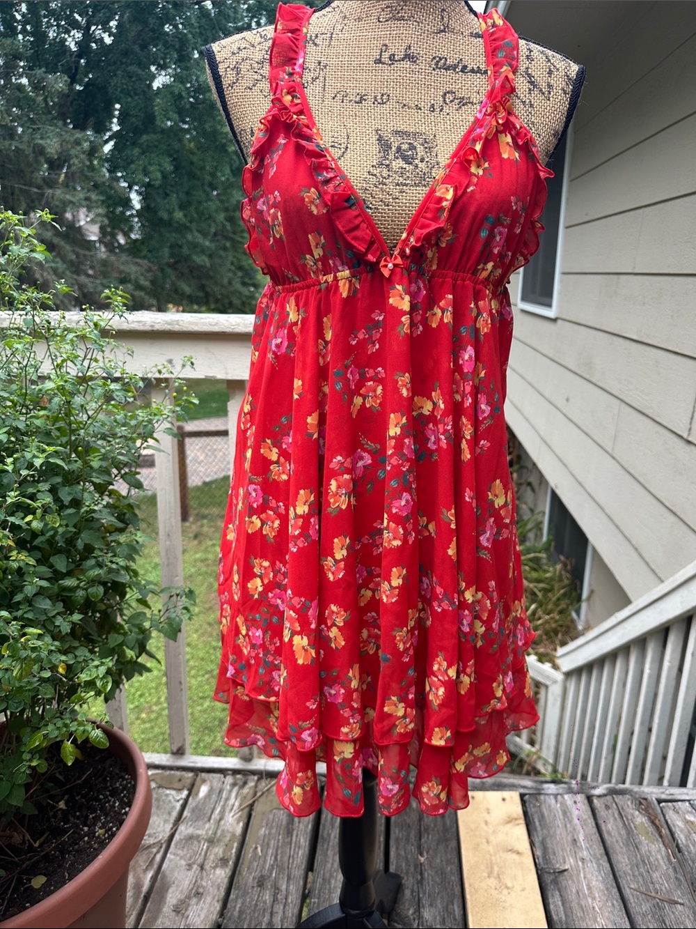 Rumored Red Floral Ruffle V-Neck Mini Dress